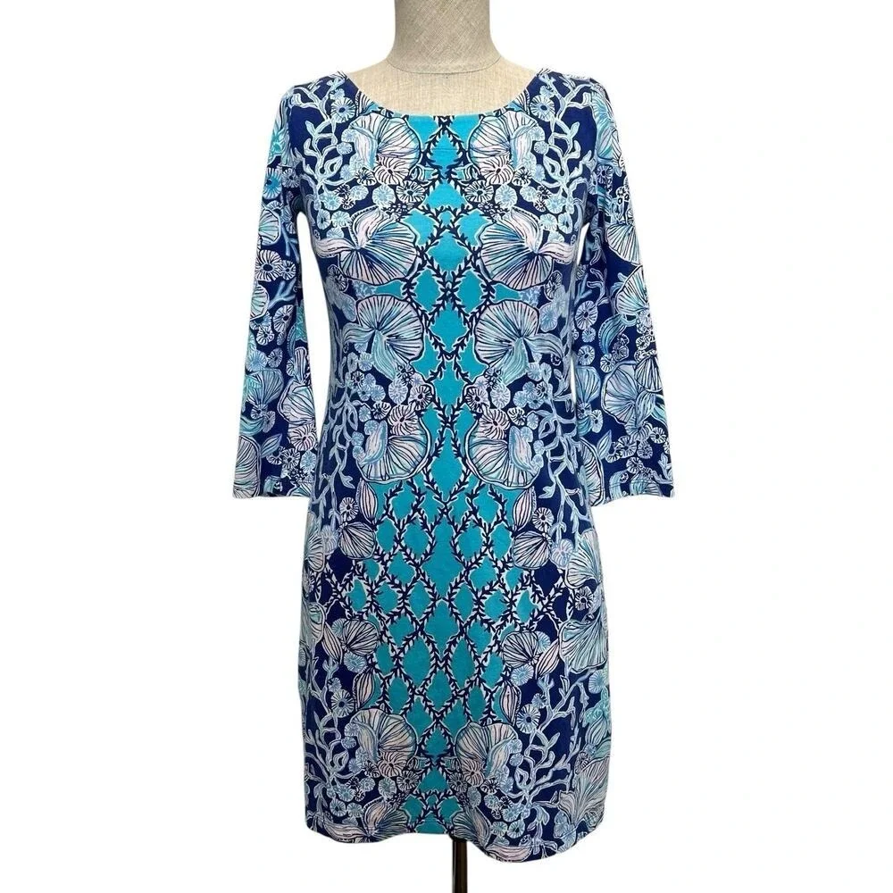 Lilly Pulitzer XS Bay Dress‎ Lapis Lazuli Your Biggest Fan Resort Blue Vacation